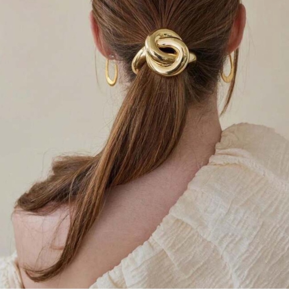 GOLD OR SILVER Metal Geometric Hair Tie/Ponytail Holder - Picture 4 of 10